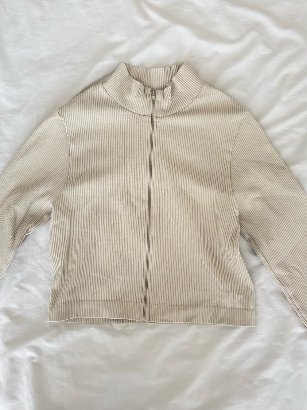 Garage Cream Ribbed Zip Crop Jacket - Picture 3 of 6